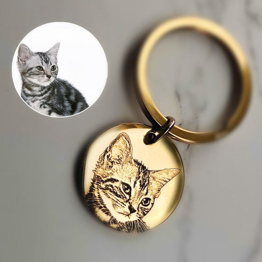 Custom Engraved Pet Portrait Keychain-Personalized Dog Photo Keyring-Memorial Gift for Pet Mom