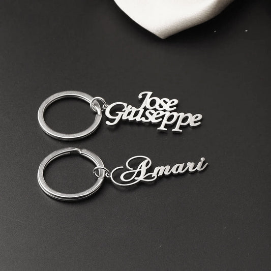 Custom Pet Name Keychain–3D Stainless Steel Name Tag-DIY Engraved Keyring-Silver/Gold/Rose Gold