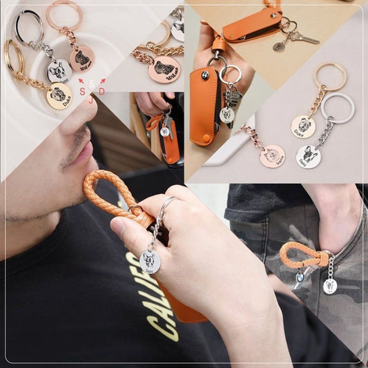 Custom Pet Engraved Photo Keychain – Personalized Dog or Cat Keepsake – Pet Lover Gift – Memorial Tag with Long Chain