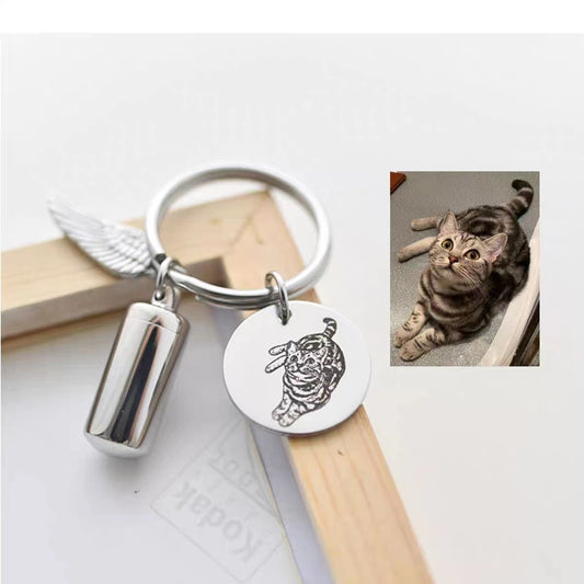Custom Pet Ashes & Fur Keychain – Personalized Pet Memorial with Photo Engraving – Keepsake with Angel Wing – Pet Loss Gift for Dog and Cat