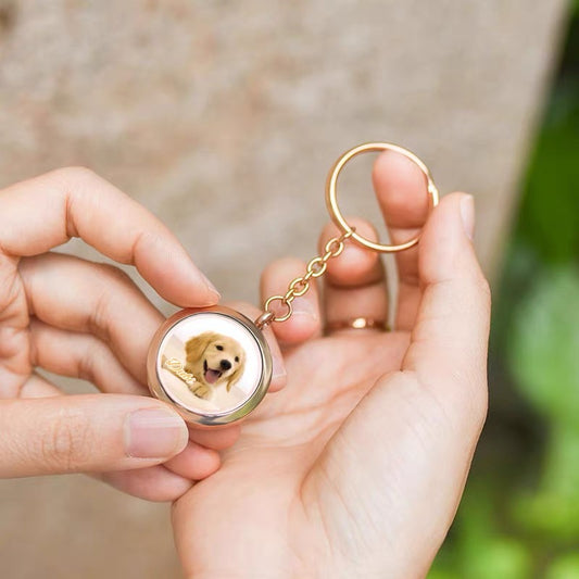 Custom Pet Memorial Keychain – Photo + Fur Keepsake Locket, Personalized Engraved Name Tag, Dog Cat Ash Holder Keyring
