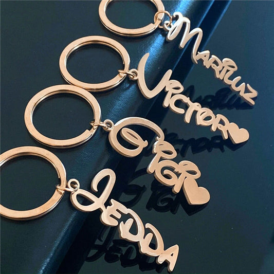 Custom Pet Name Keychain–3D Stainless Steel Name Tag-DIY Engraved Keyring-Silver/Gold/Rose Gold