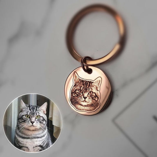 Custom Engraved Pet Portrait Keychain-Personalized Dog Photo Keyring-Memorial Gift for Pet Mom