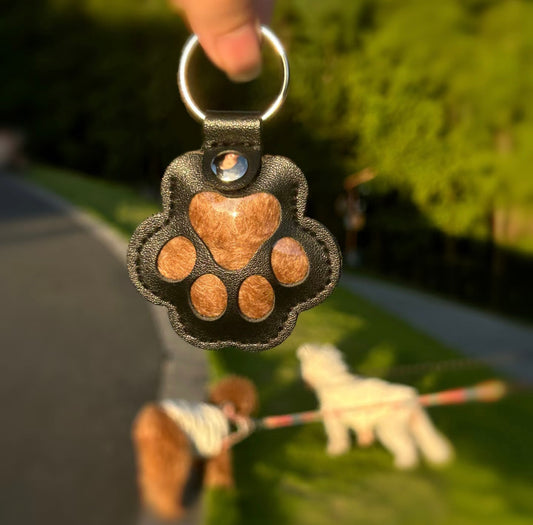 Custom Pet Paw Keychain – Leather Fur Keepsake Charm, Personalized Paw Print Holder, Dog Cat Hair Memory Keyring
