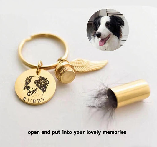 Custom Pet Ashes & Fur Keychain – Personalized Pet Memorial with Photo Engraving – Keepsake with Angel Wing – Pet Loss Gift for Dog and Cat