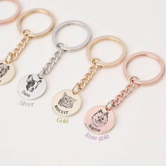 Custom Pet Engraved Photo Keychain – Personalized Dog or Cat Keepsake – Pet Lover Gift – Memorial Tag with Long Chain