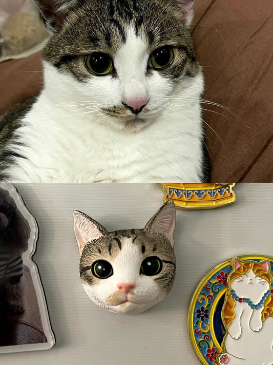 Custom Pet Head Magnet Sculpture – Personalized Dog Cat Portrait Keepsake – Fridge Decor Memorial Gift – Handmade Animal Figurine from Photo